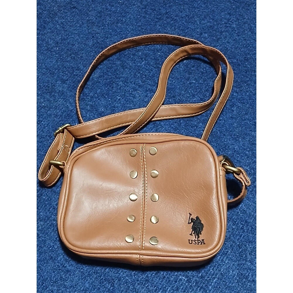 U.S. POLO ASSN Brown Faux Leather Studded Crossbody Bag NWOT